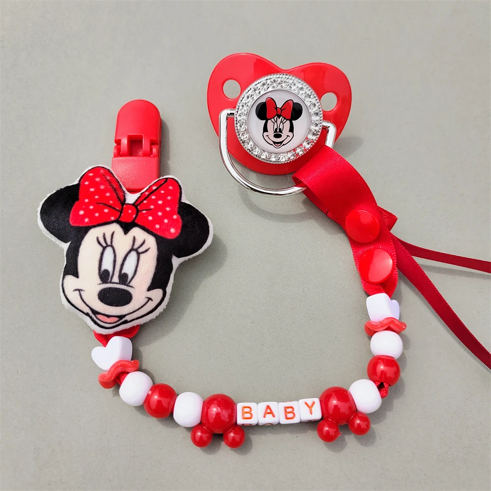 New Minnie Mouse Red Bling Small Head Plush Stuffed with Pp Cotton Personalized Name Chain/clip/holder for Fake Smoother Dummy