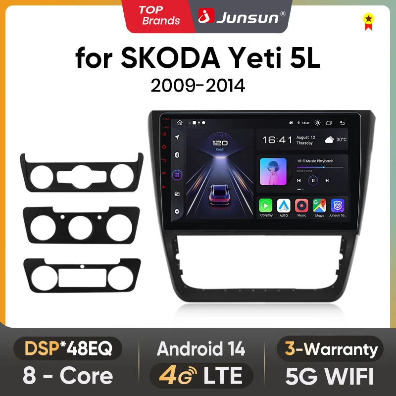 Junsun Android inalámbrico CarPlay Auto Radio de coche para Skoda Yeti 5L 2009-2014 sistemas inteligentes de coche reproductor Multimedia DSP SWC RDS GPS FM BT