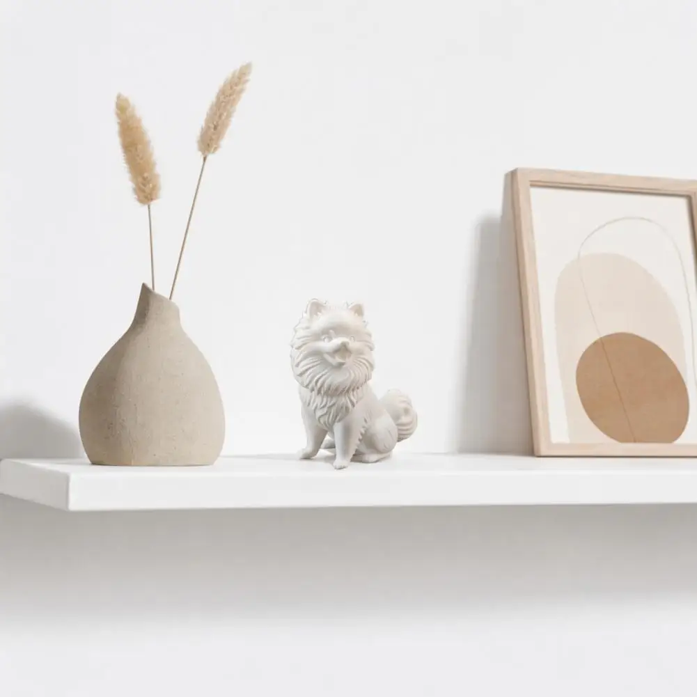 Fun Figurine 3d Printed Pomeranian Dog Figurine White Twisting Head Puppy Statue Small Desktop Ornament for Home Office Decor