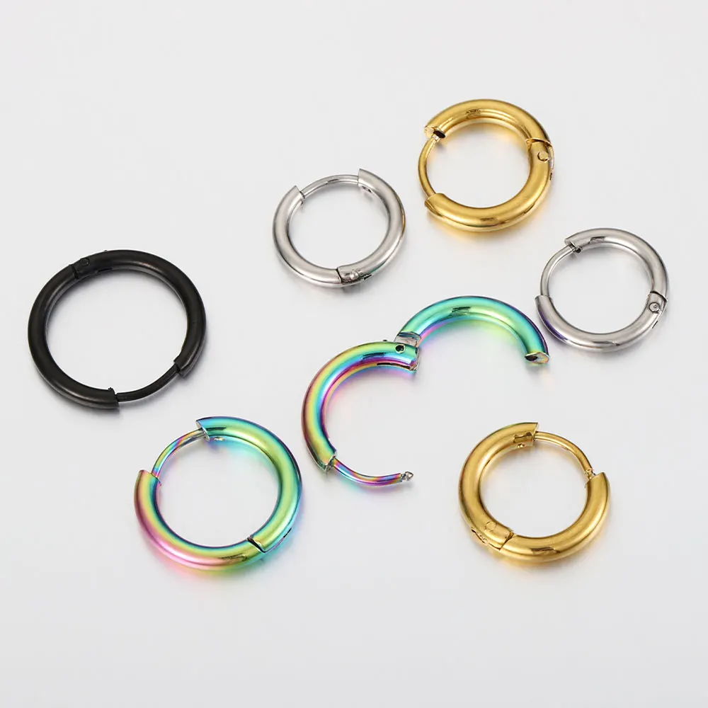 10pcs Stainless Steel Hoop Earrings Dia 8-20mm for Men Women Circle Anti-allergic Ear Buckle DIY Making Ear Jewelry Accessories