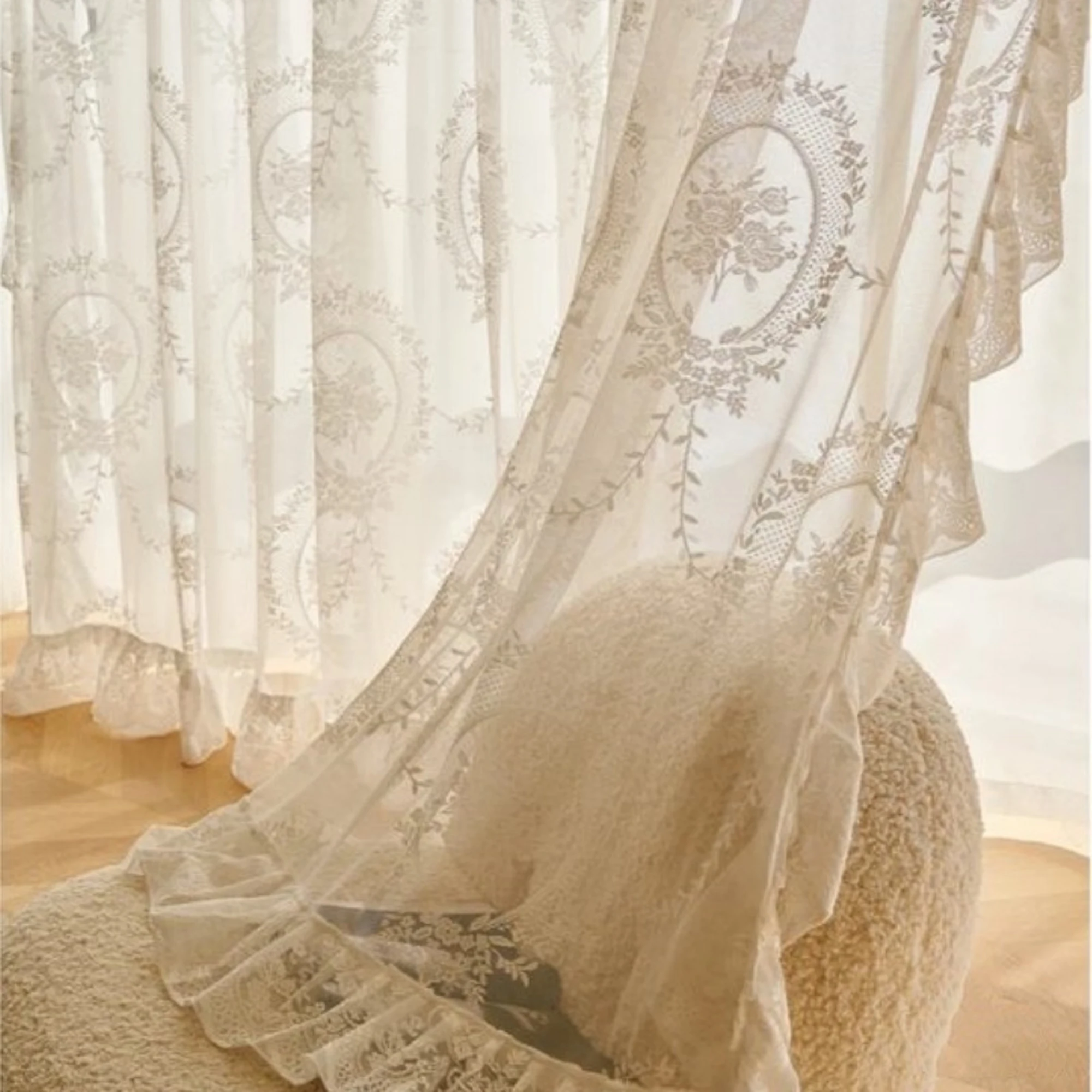 Französischer Spitzen-Gaze-Vorhang, Sonnenschutz-Vorhang, Gaze, Wohnzimmer, Schlafzimmer, helltransparente weiße Gaze, Phantom-Gaze