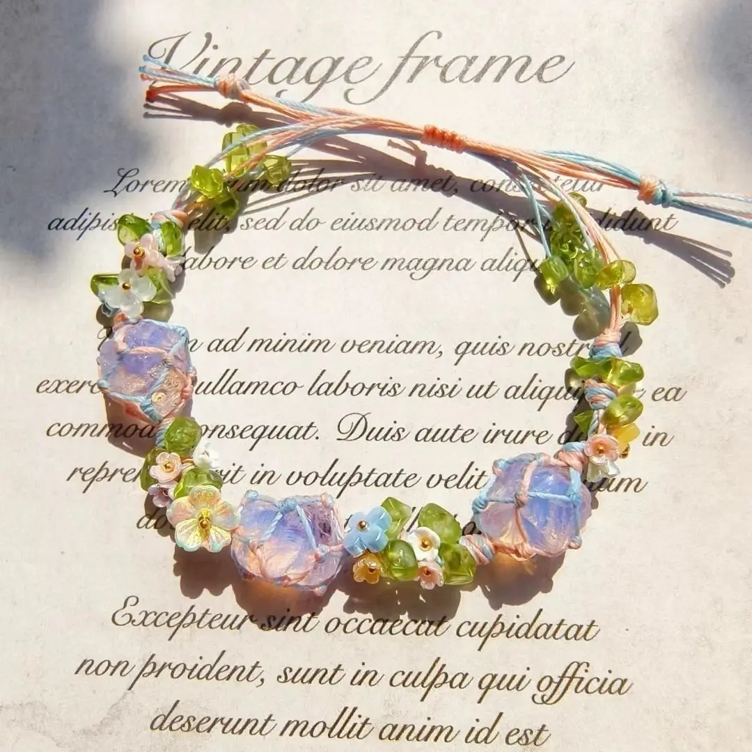 1Pcs Opal Woven Bracelet Natural Crystal Opal Gemstone Handwoven Crafts Bracelet Home Stone Crafts Decoration Gift