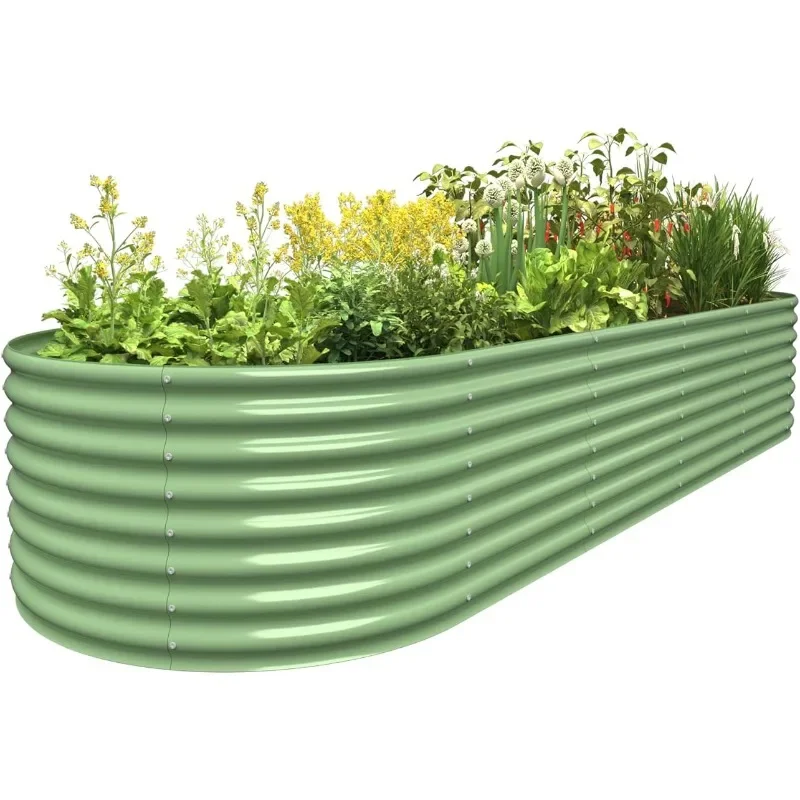 Outdoor Galvanized Raised Garden Bed 9ft(L) x 3ft(W) x 2ft(H), Floral Metal, Outdoor Herb Raised Planter