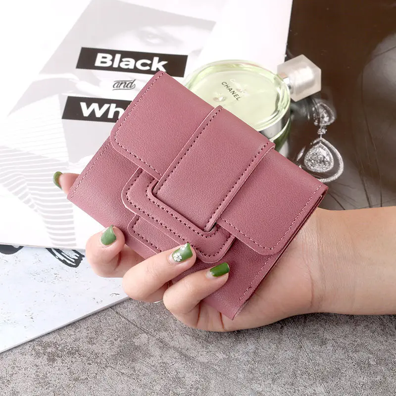 Wallet Women Lady Short Women Wallets Red Color Mini Money Purses Small Fold PU Leather Female Coin Purse Card Holder