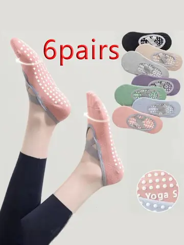 1/ 6Pair Professional Women Yoga Sock Silicone Anti-slip Ballet Pilates Socks Women Backless Breathable Bandage Yoga Sport Socks