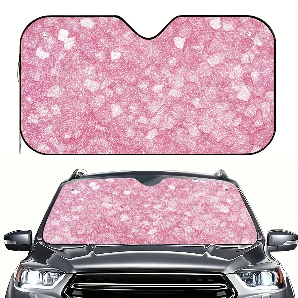 

1pc Pink Sparkling Ocean Print Car Windshield Sun Shade – Universal Fit Sun Visor For Front Window, Keeps Your Vehicle Cool And