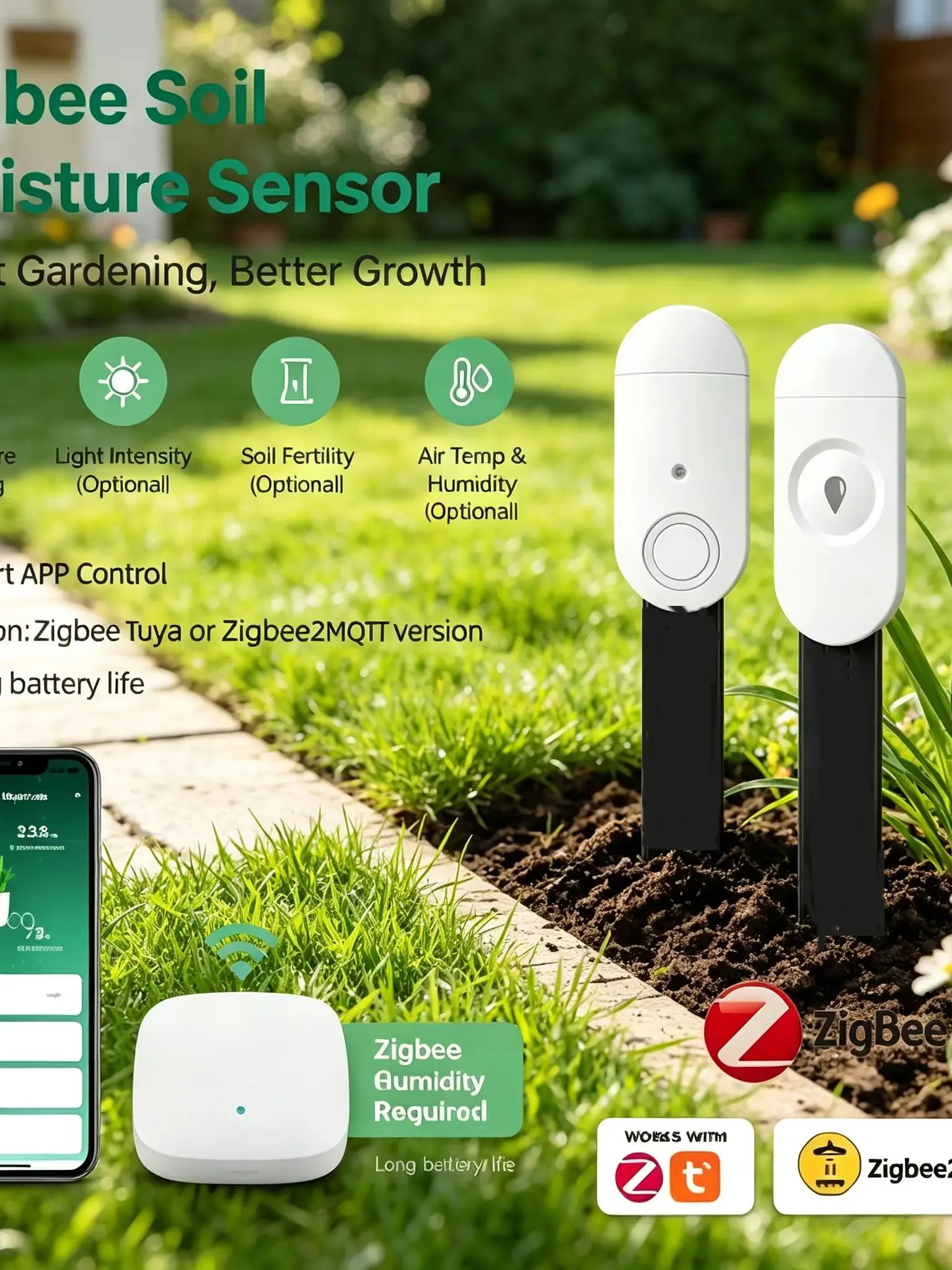 Zigbee Bodenfeuchtesensor Bodentemperatur- und Feuchtigkeitssensor unterstützt Home Assistant Z2M