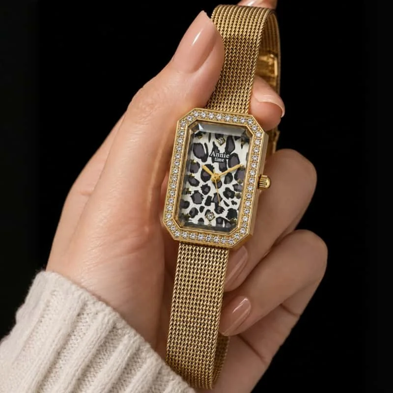 Fashion Leopard Print Dial Square Watches for Woman Stainless Steel Bracelet Women's Quartz Watch Luxury Gold Ladies Wristwatch