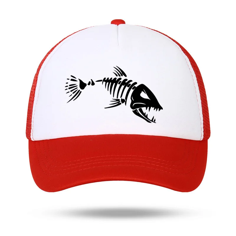 Fishbone Trucker Cap Men Fishing Skeleton Fish Bone Baseball Caps Unisex Mesh Net Hats Sport Hats for Women Fashion Hip Hop Skat