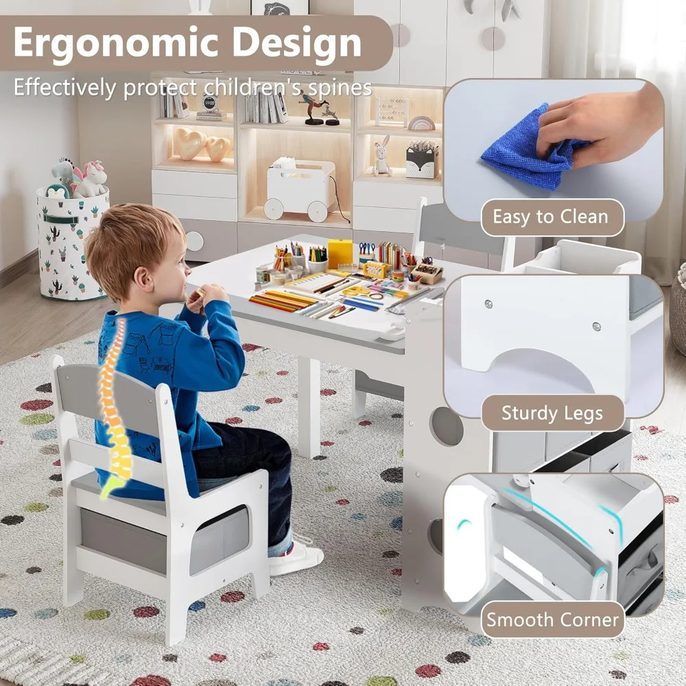 طقم طاولة وكرسي فني خشبي للأطفال الصغار - مثالي للرسم والقراءة والدراسة والصياغة واللعب