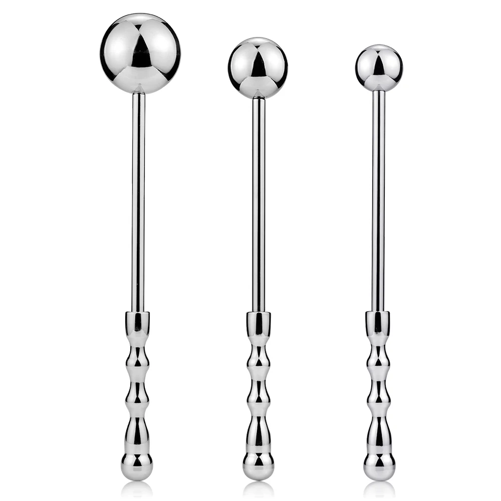 Stainless Steel Anal Plug Ball, Long Handle Metal Anal Dilator Wand, Prostate Massager, Anus Sex Toys for Men Women S/M/L