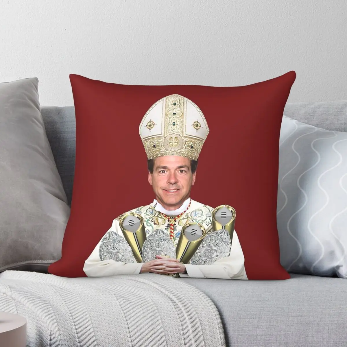 Pope Nick Saban With Trophies Square Pillowcase Polyester Linen Velvet Creative Zip Decorative Throw Pillow Case Sofa Cover