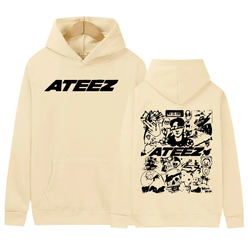 Ateez-男性と女性の韓国のバンド音楽アルバムプリントパーカー、カジュアルkpop服、スウェットシャツ、ヒップホッププルオーバー、特大のパーカー、ファッション