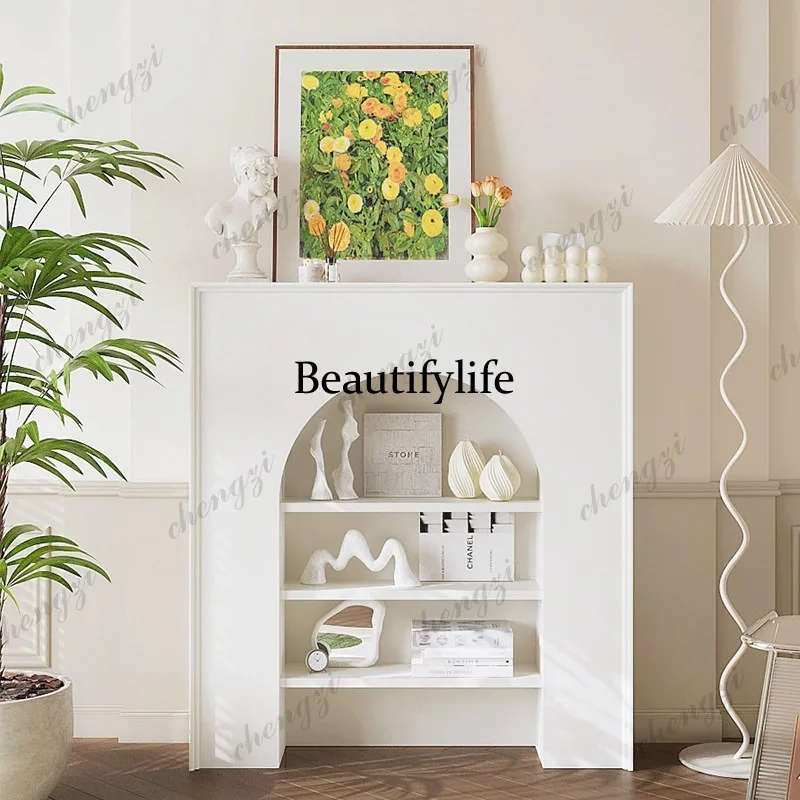 French white simple fireplace decoration side cabinet cream style household wall side storage display cabinet background wall
