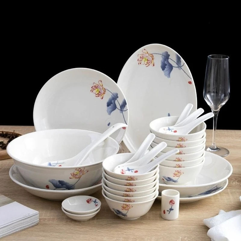 Chinese Heyun new bone china tableware set, rice bowl soup plate fish plate