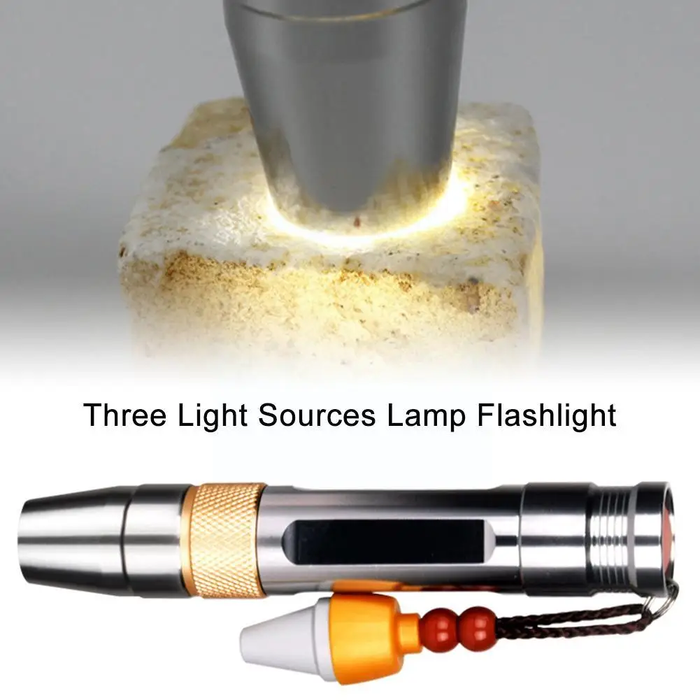 Portable Three Light Sources Lamp Flashlight 395NM Torch Light Identification Inspection Jade Ultraviolet LED Flashlight La K6J1