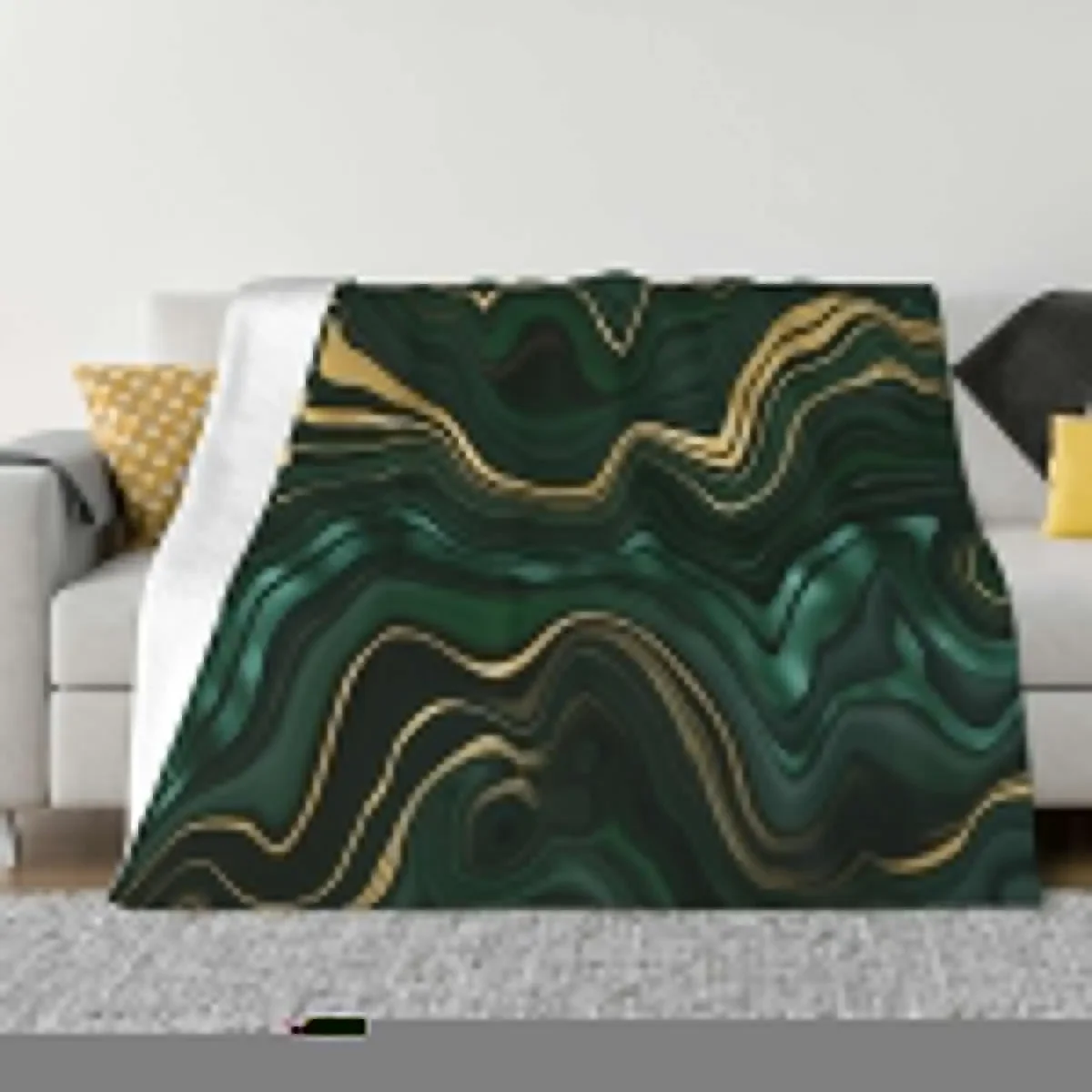 Emerald Green and GoldMalachite Pattern Throw Blanket warm winter for sofa Hairy Blankets