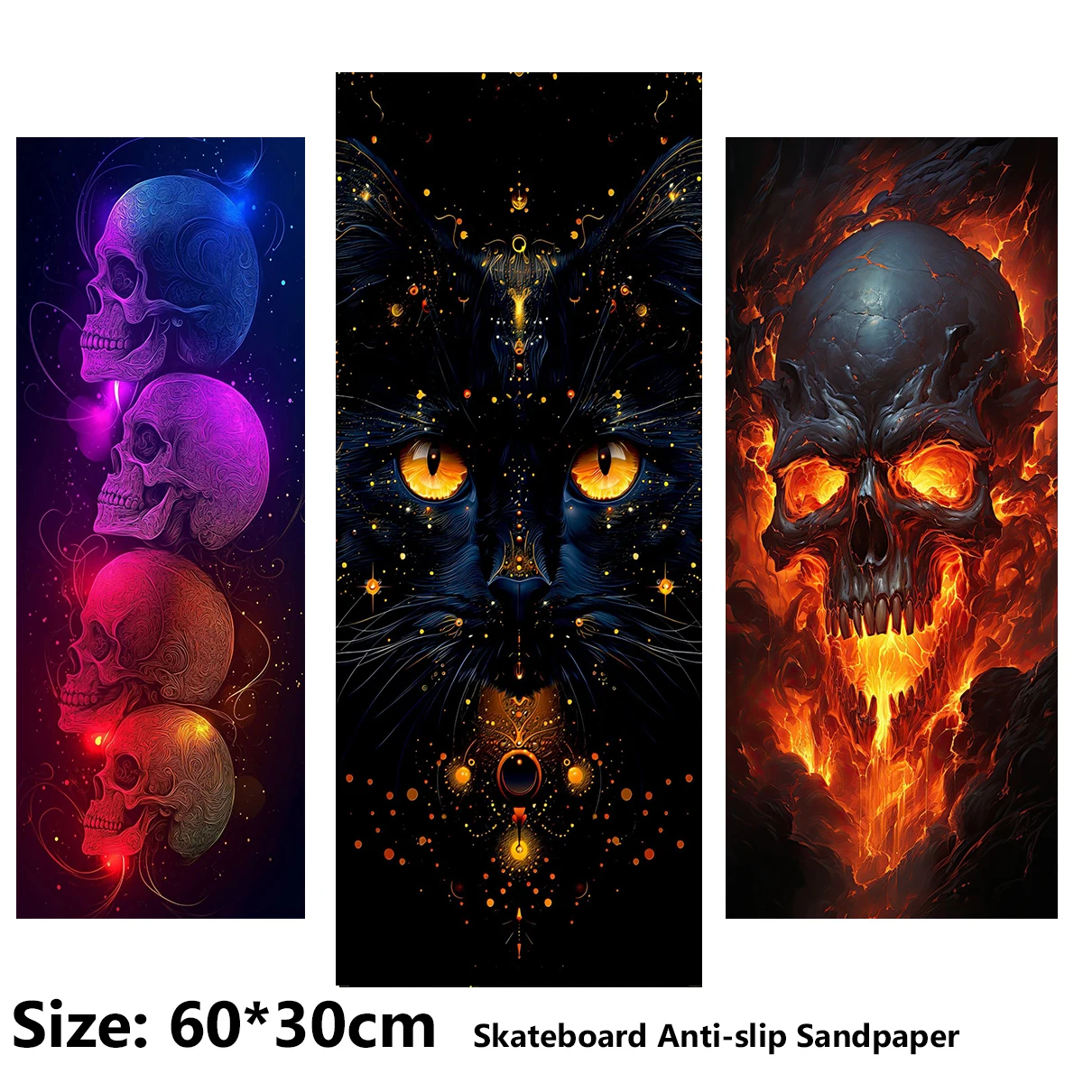 

Electric Scooter Anti-slip Sticker Sandpaper Skateboard Grip Tape Sheet 60*30cm Skull and Cute Cat Pattern