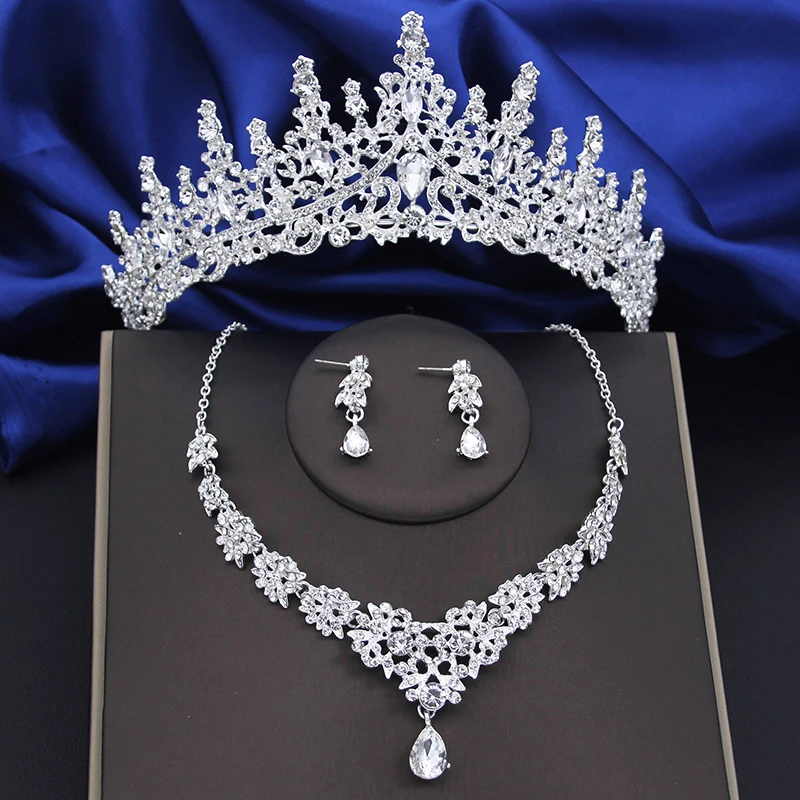 

Crystal Bridal Jewelry Sets Women Tiaras Earrings Choker Necklace Wedding Dress Bride Crown Jewelry Set Costume Accessory