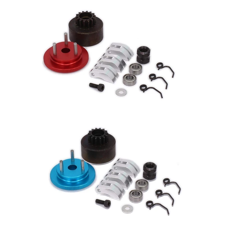 Clutch Bell Shoes Bearing 14T Gear Flywheel Assembly Kit Set Springs Cone Engine Nut For 1/8 RC Car HPI HSP Traxxas Axial Himoto