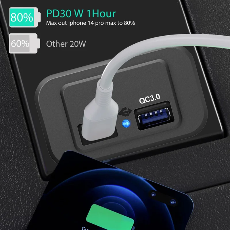 

B04C-2PCS 12V/24V RV USB Outlet, Dual PD3.0 Type-C (USB C) & Quick Charge QC3.0 USB-A Port Panel Mount Car USB Socket Charger Du