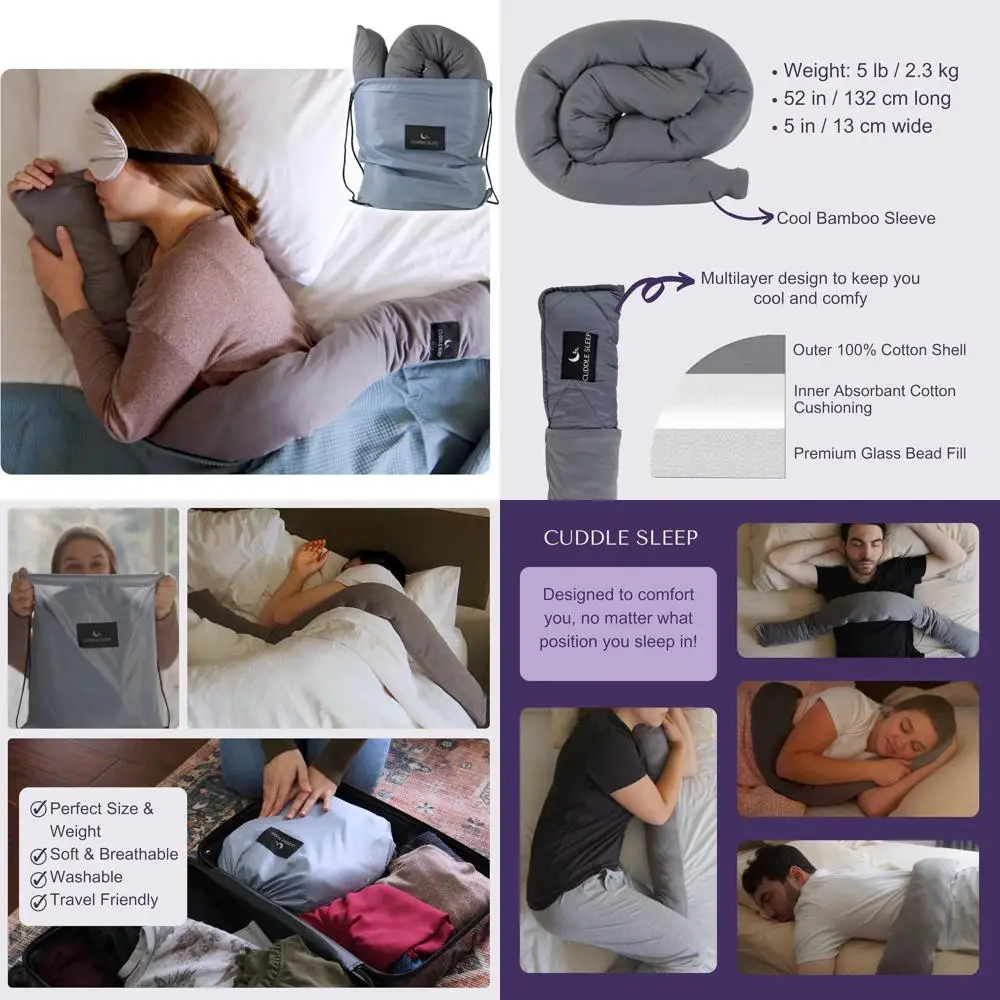 

Сенсорная утяжеленная подушка для сна – обнимает и помогает заснуть – прохладная ткань – портативная – 52 – альтернатива одеялу – моющаяся и долговечная