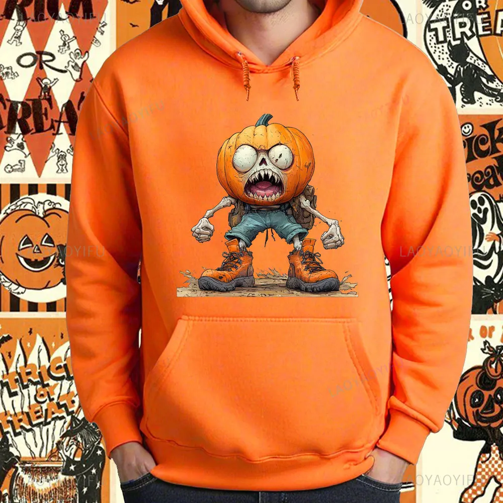 

New Men's Halloween Horror Pumpkin Graphic Hoodie Happy Halloween Big Eyes Pumpkin Print Autumn Ghost Season Long Sleeve Jumper