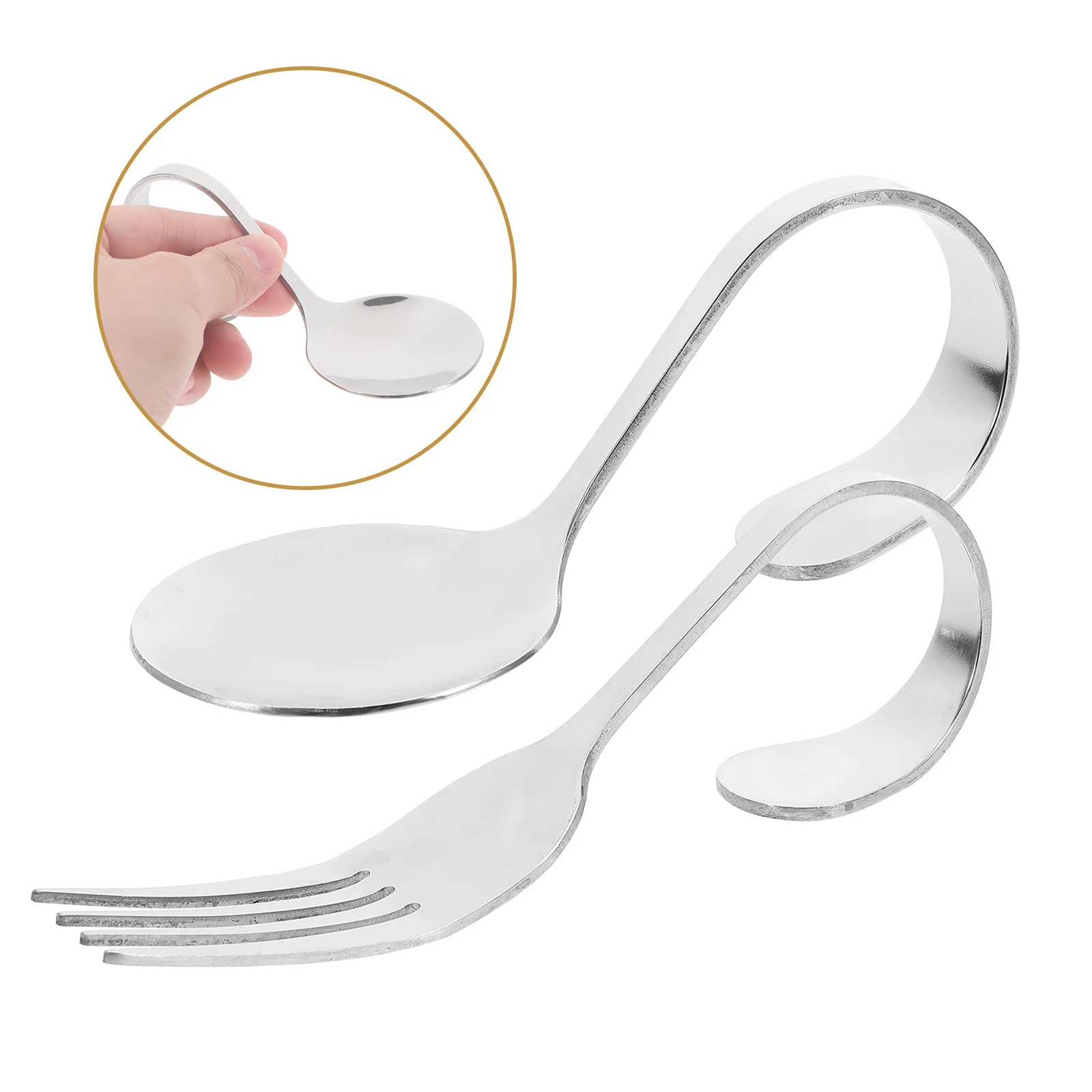 2 Pcs Stainless Steel Dessert Spoon Coffee Spoons Small Forks Multi-function Scoop Curved Handle Metal