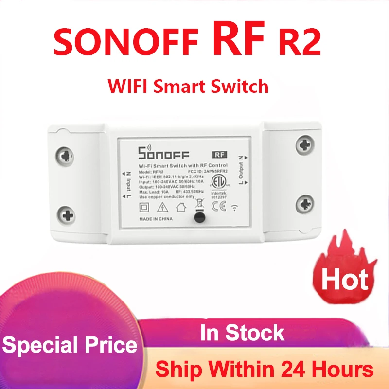 SONOFF-interruptor inteligente RF R2 con WiFi, dispositivo inalámbrico con Control RF de 433MHz, temporizador de voz, a través de la aplicación