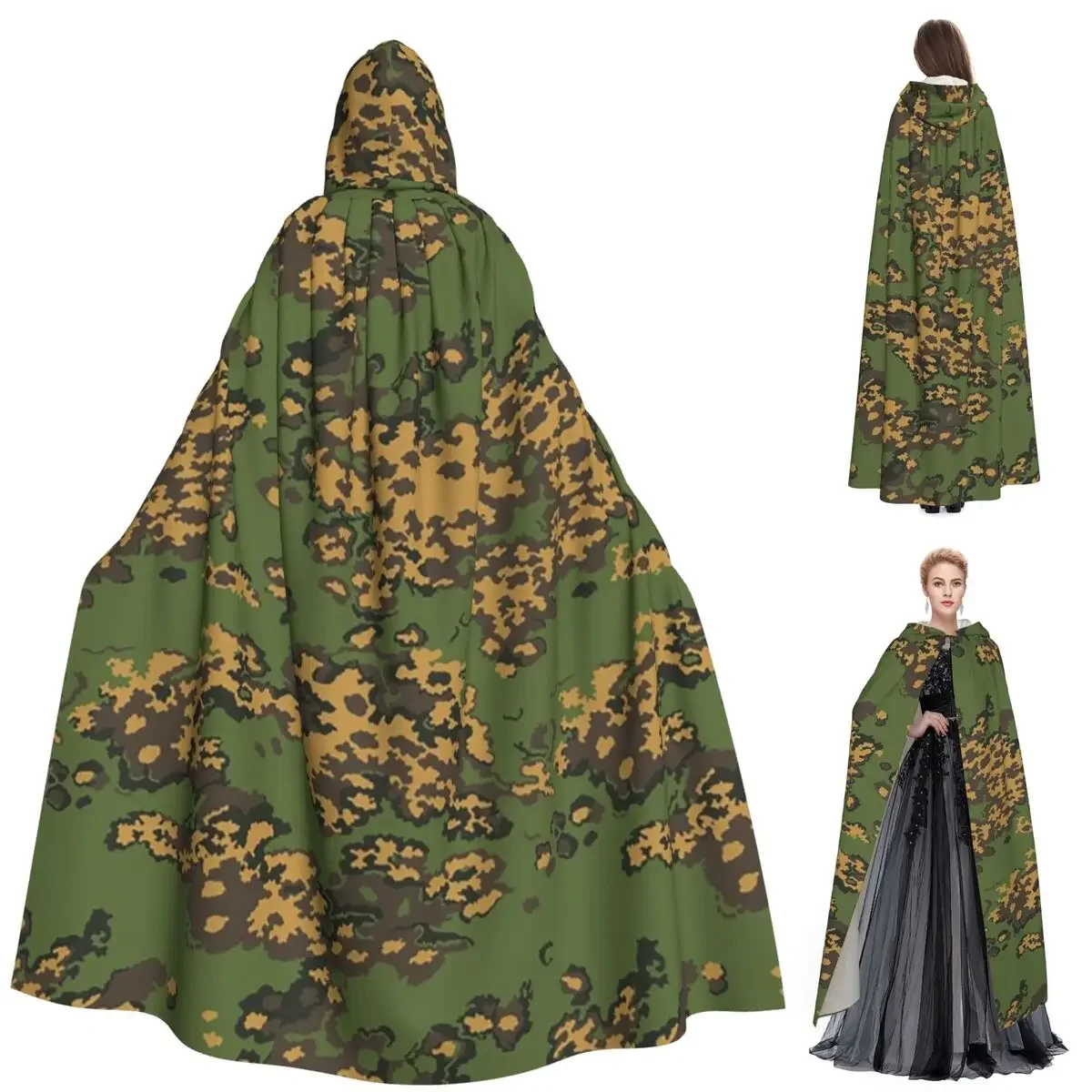 Custom Splintertarn German WW2 Camouflage Army Military Camo Long Hooded Cloak Witch Medieval Costume Cosplay Cape Halloween