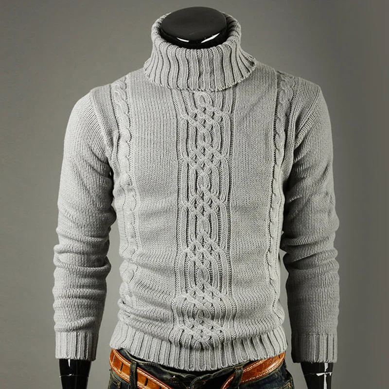 Men Gray Turtleneck Cable Knit - Turtleneck Sweater Men recension och pris