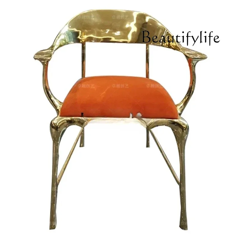 

armchair living room reception chair hotel negotiation leisure chair Italian light luxury pure copper creative backrest