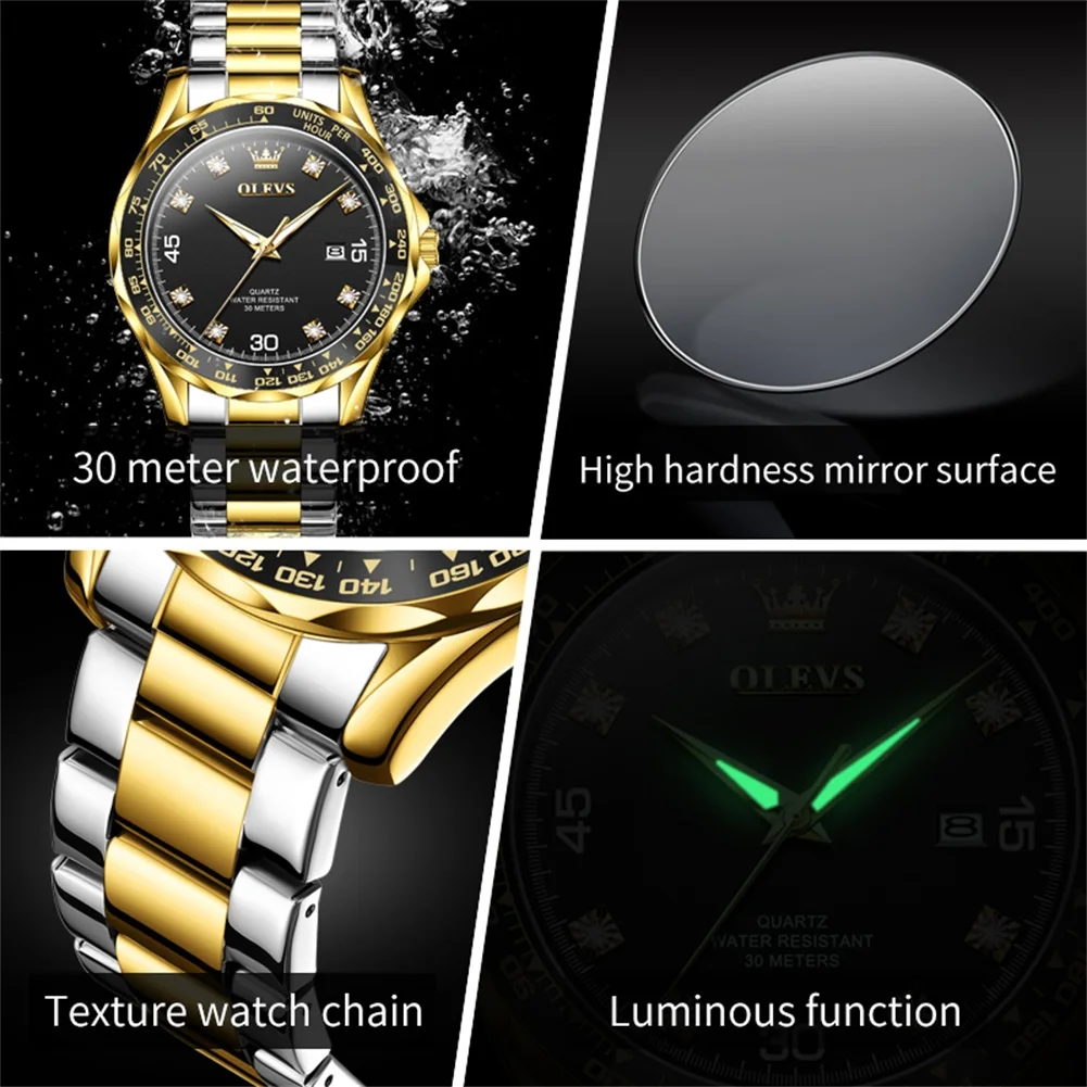 OLEVS 9988 Quartz Watch for Men Waterproof Anti-scratch Auto Date Diving Wristwatch Men Original Brand Luxury Diamond Man Watch image 6