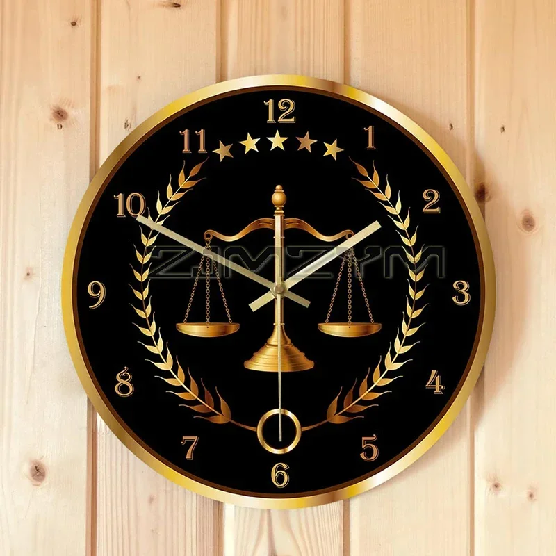 Judicial Standard Wall Clock Metal Frame Non Ticking Round Clock  For Lawyer Office Decor Law Firm Wall Hanging Wall