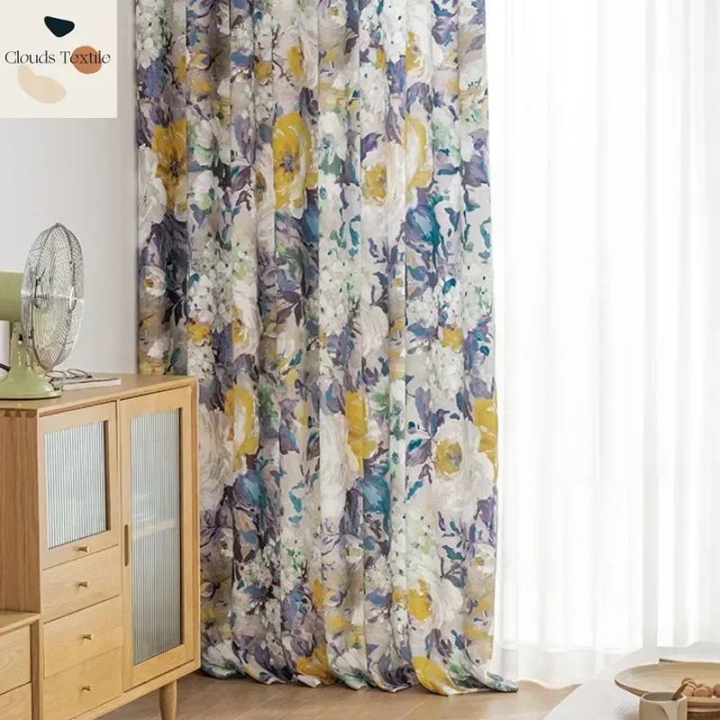 Modern Oil Painting Printing Curtains for Living Dining Room Bedroom American Style Pastoral Door Window Curtain Customize