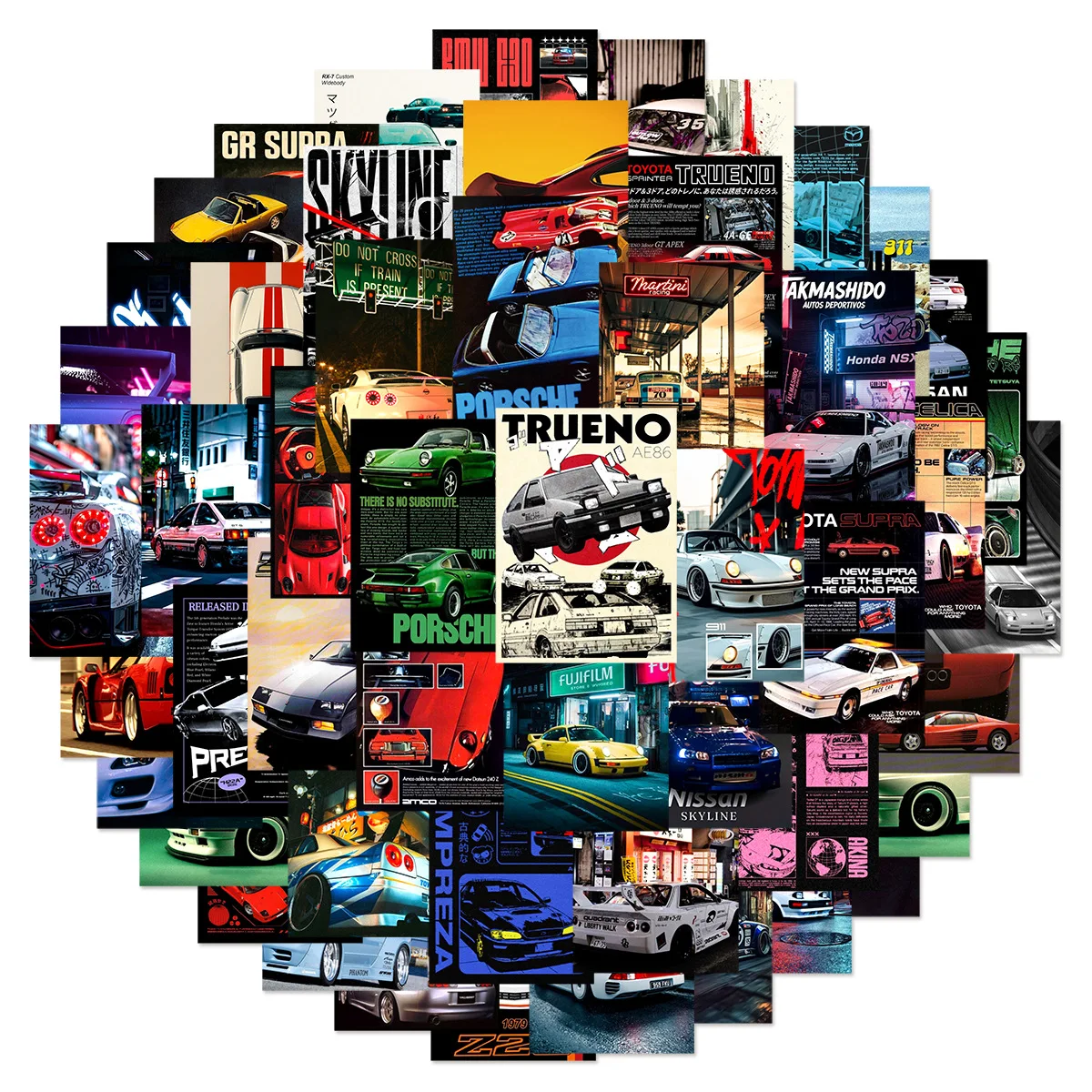 50/30Pcs Racing Graffiti Poster Stickers, Waterproof Vinyl Decals for Motorcycle Helmet, Phone Case, Notebook, Luggage