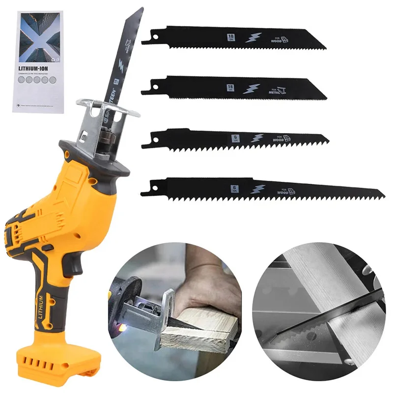 Cordless Reciprocating Saw 20V Brushless Electric Saw 2800RPM Multifunctional Metal Wood Pipe Cutting Saw Power Tool