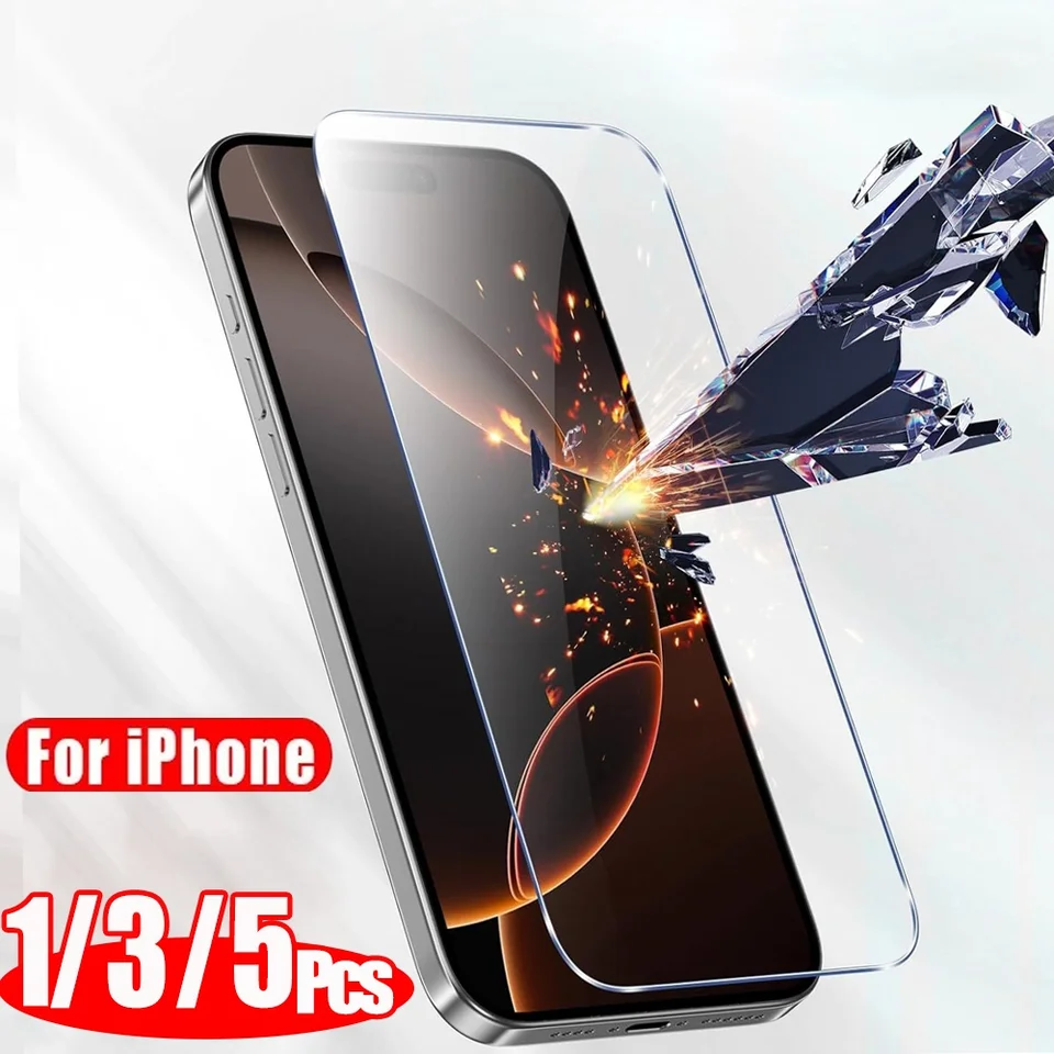 1/3/5 piezas de vidrio templado HD para iPhone 16 17 Pro Max 16e 15 14 12 11 13 Mini, protector de pantalla 2