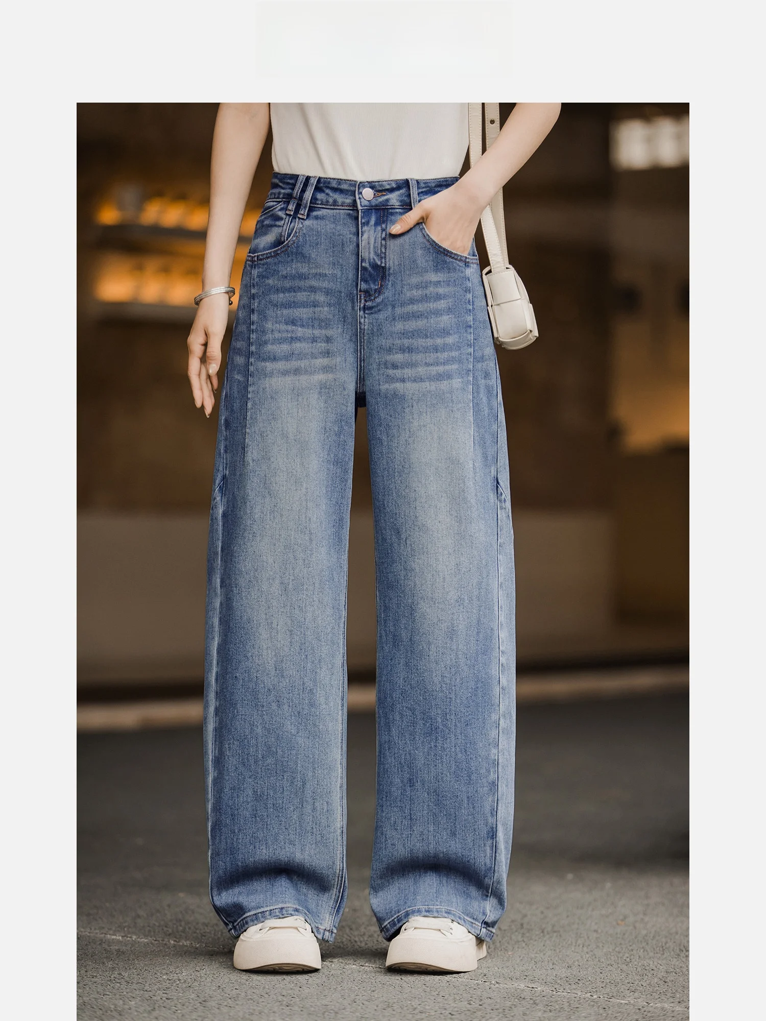 

Waed Blue Slimming High Waist Cotton Jeans Women's Spring Small Size Knife Long Pants Casual Loose Fit Jeans