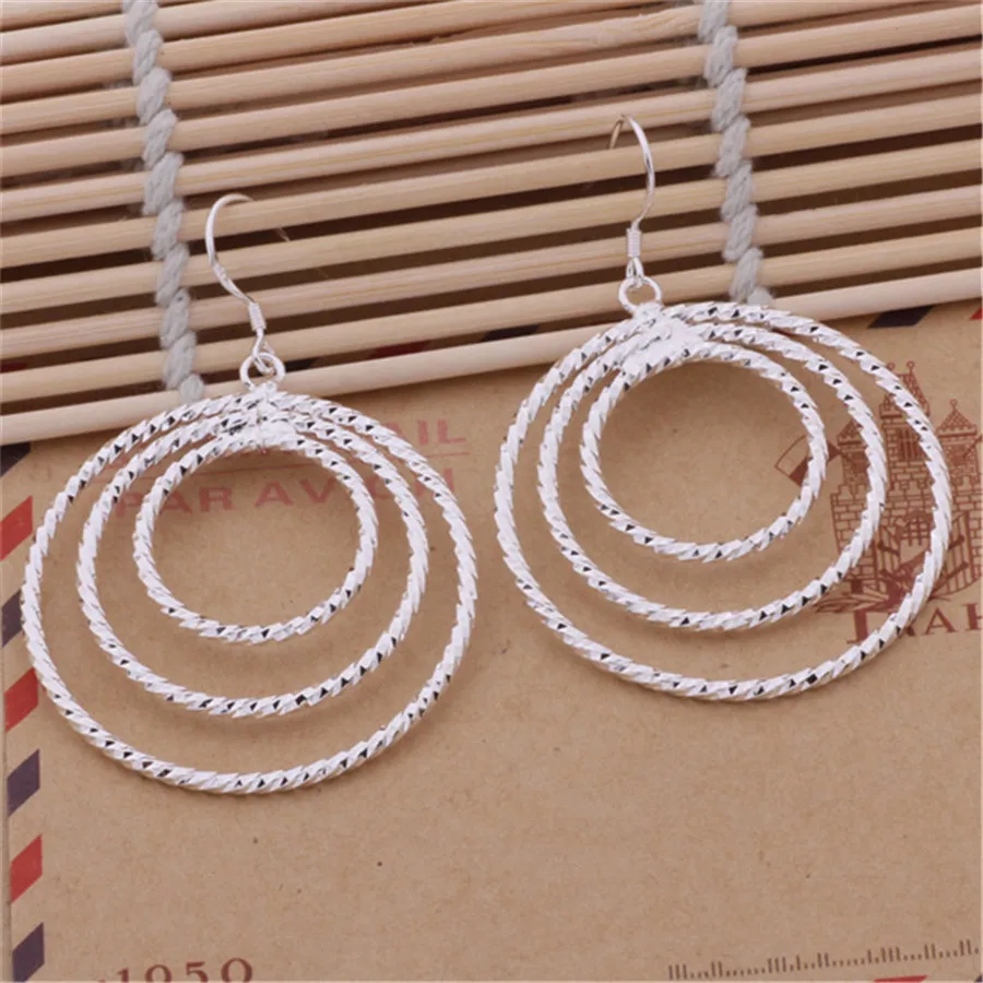 Charm 925 Sterling Silver Fashion Three circle big Earrings for Women High Quality Jewelry Party Gift drop earring wedding