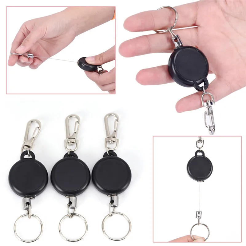 Retractable Key Chain Reel Steel Cord Recoil Belt Ring Badge Pass ID Card Holder