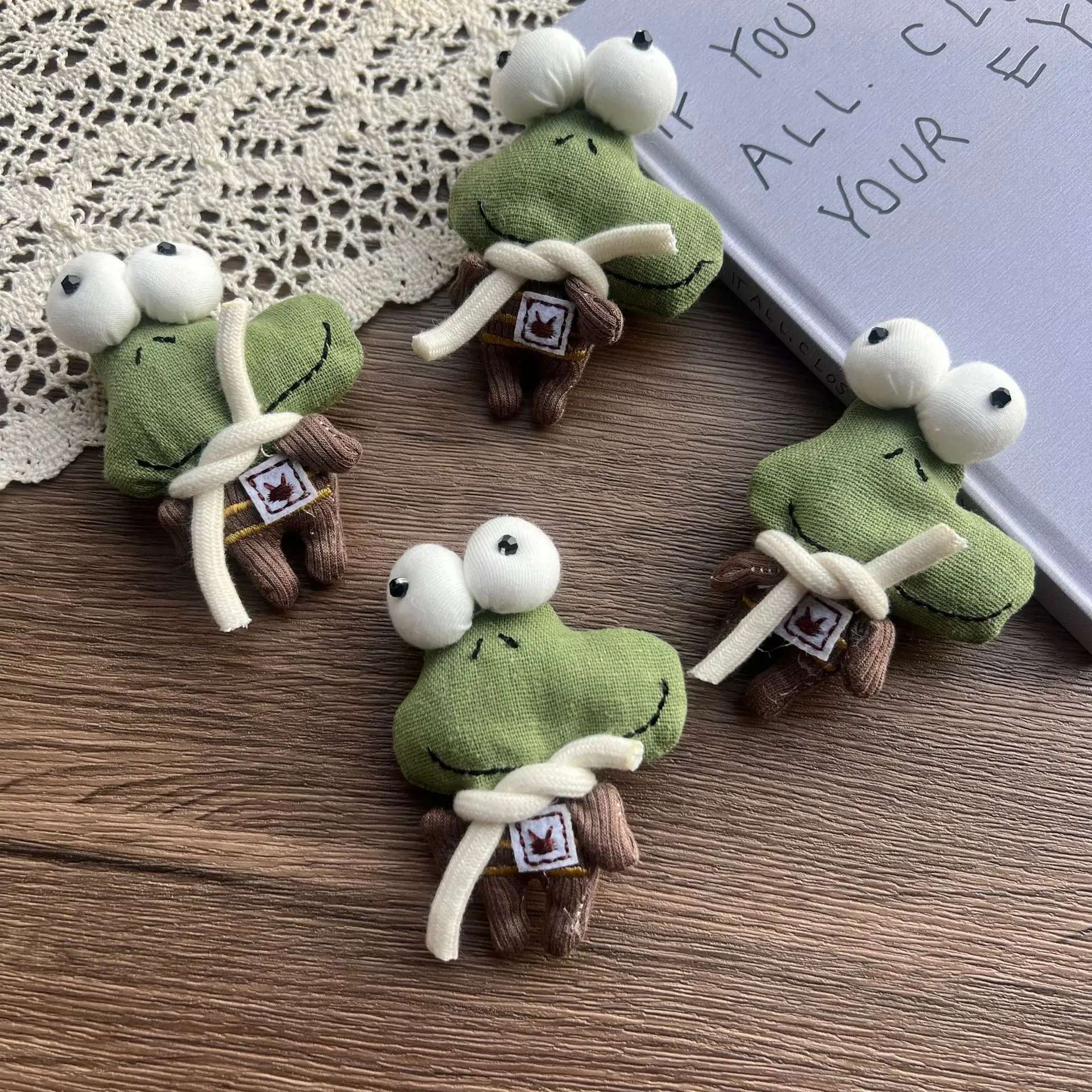 Stuffed Fabric Frog Cartoon Bag Charm Necklace Hair Clip DIY Sewing Accessory for Bag Purse Decoration Premium Cute