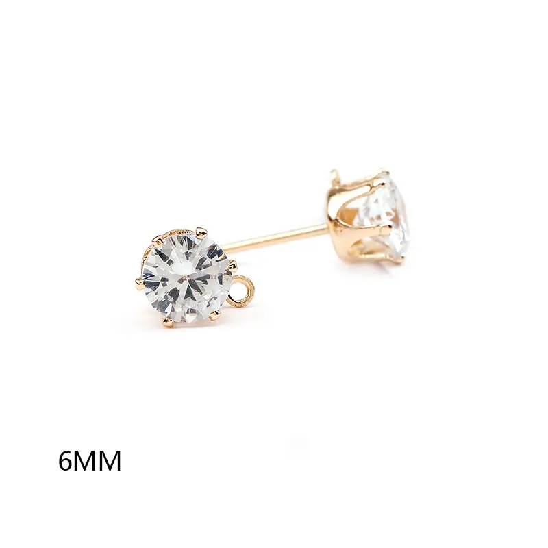 20PCS 6MM 8MM 18K Gold Color Plated Brass with Zircon Round with Hanging Hole Stud Earrings Diy Jewelry Findings Accessories
