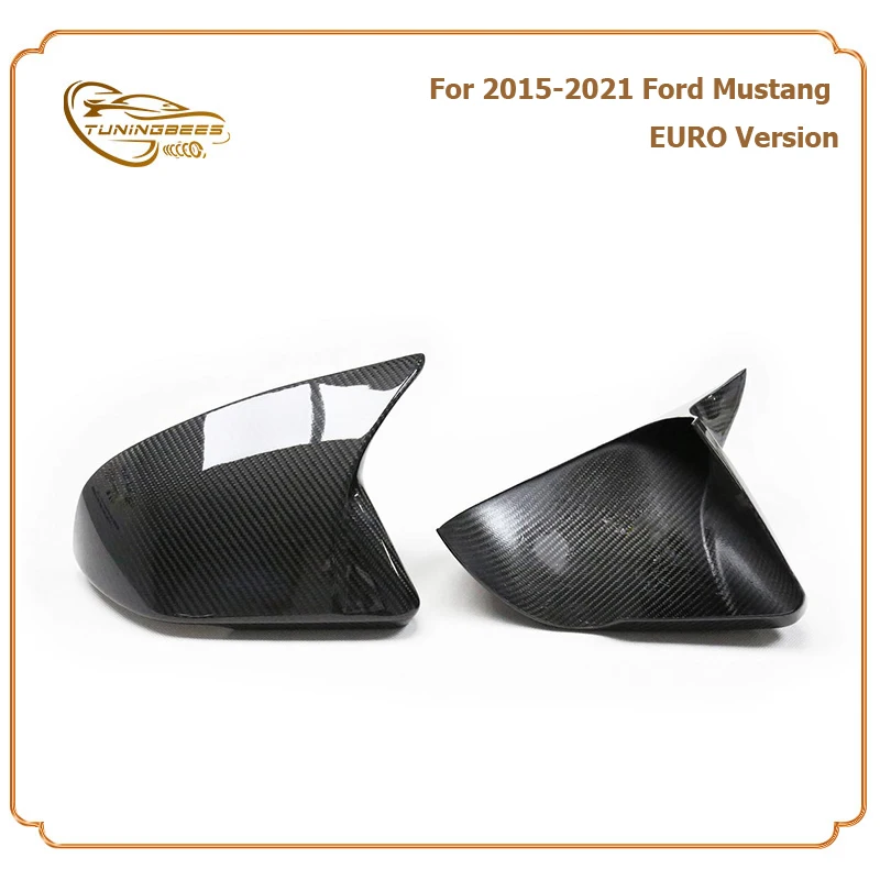 Real 3K Gloss Carbon Fiber Rearview Side Door Mirror Cover For Ford Mustang 15 16 17 18 19 20 21 European Version