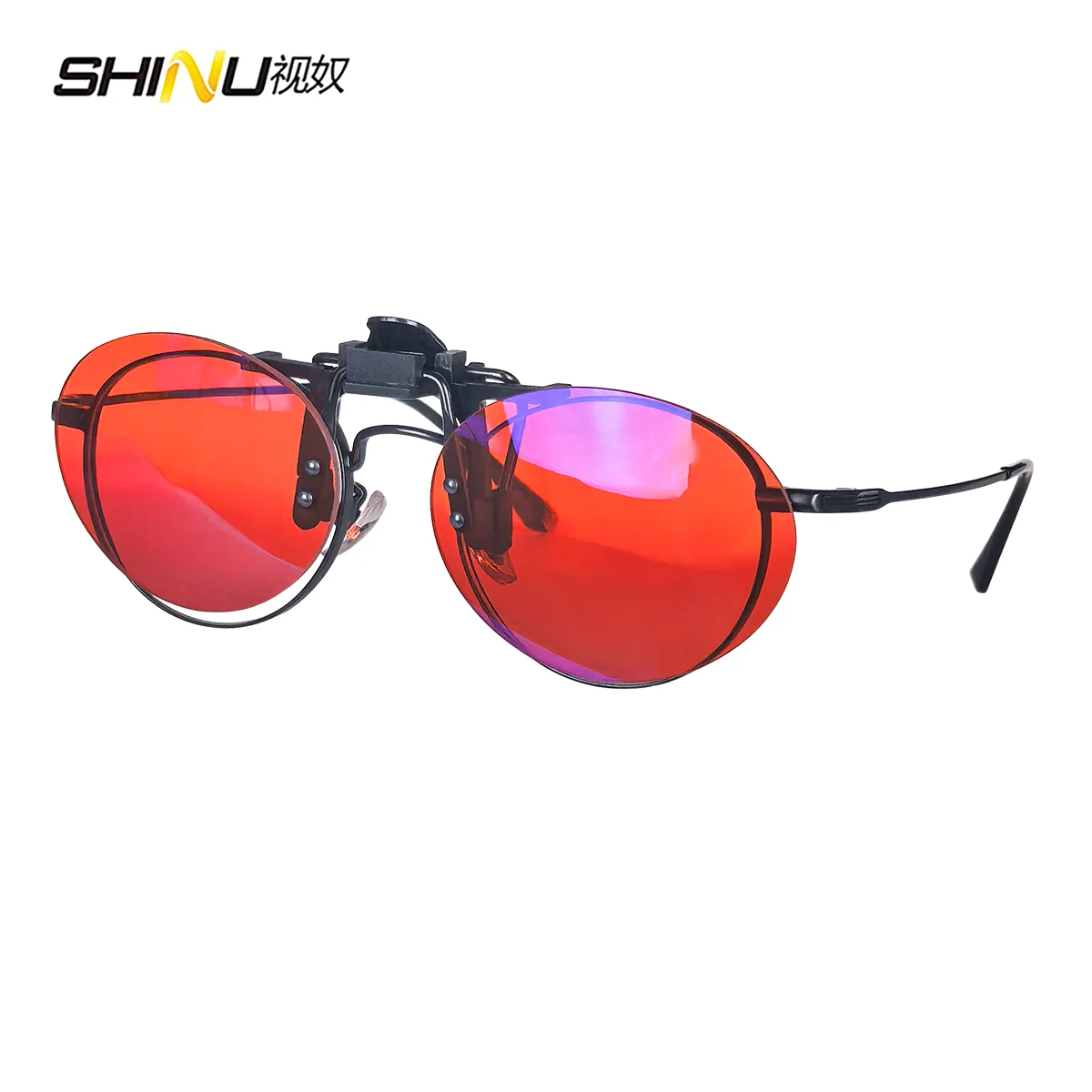 SHINU Rote Linsen-Clip-On-Brille zum Schlafen besser, runde orangefarbene Linse für Spiele oder Arbeiten, gelbe Linsen, Nachtsicht zum Fahren – Detail 3