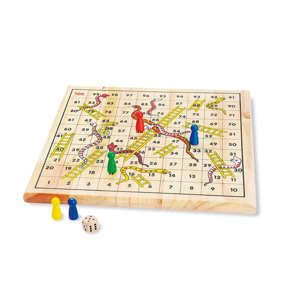 Kidus Wooden Classic Snakes and Ladders Board Game Traditional Children Fun Toy for Kids Toddlers