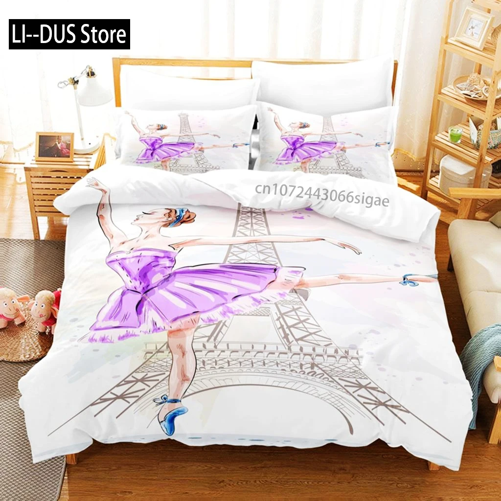 

Cartoon Ballet Girl Pink Bedding Set Dancing Girl Princess Duvet Cover Twin Size For Kids Girls Birthday Gifts Bedroom Decor