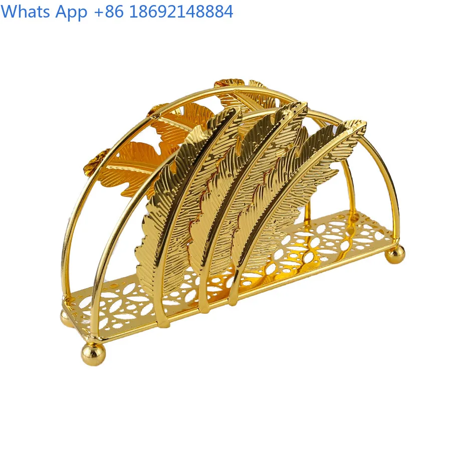 European Style Feather Tissue Holder Metal Tissue Rack Vertical Napkin Holder Hotel Living Room Tissue Storage Decoration
