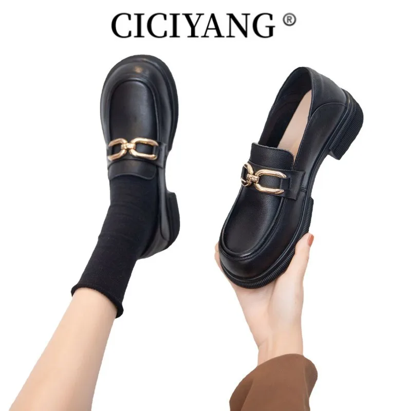 CICIYANG Loafers Women Platform Genuine Leather Women's Spring Shoes Horsebit Fashion Shoes Ladies