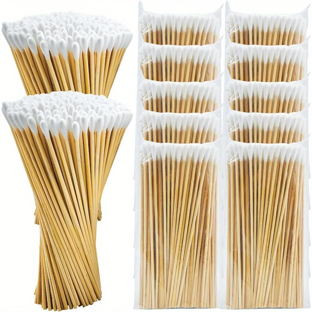 

Long Swab 6 inch-Cotton Buds with Wooden Sticks-Biodegradable Tipped Applicators Cleaning Buds for Makeup, Pet Care,Tattoo,clean